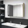 vidaXL Dulap Baie cu Oglindă LED, Alb/Stejar, 89x14x62 cm - Mobilier Baie, Rafturi, Depozitare Cosmetice