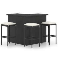 vidaXL Set mobilier bar de gradina cu perne, 4 piese, negru, poliratan foto