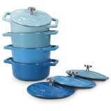 Set 4 Mini Oale din fonta Navaris, 10.5 cm, 290 ml, pentru cuptor și plita, albastru, 49079.04.02