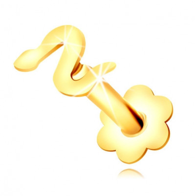 Piercing din aur 375 - șarpe lucios și floare rotundă simetrică foto