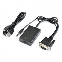 Adaptor VGA la HDMI, Active, Full HD, convertor analog la digital, alimentare USB 5V, compatibil laptop pc tv monitor