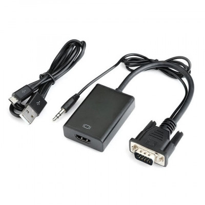 Adaptor VGA la HDMI, Active, Full HD, convertor analog la digital, alimentare USB 5V, compatibil laptop pc tv monitor foto
