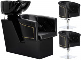 Bruno set negru set de spălător de coafor și 2 x scaun hidraulic pivotant pentru coafor pentru salon