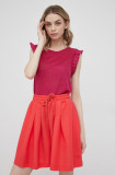 Emporio Armani pantaloni scurti femei, culoarea rosu, neted, high waist
