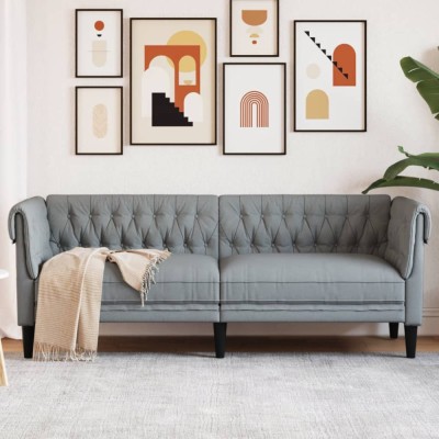 Gossi canapea chesterfield cu 3 locuri, gri deschis, material textil foto