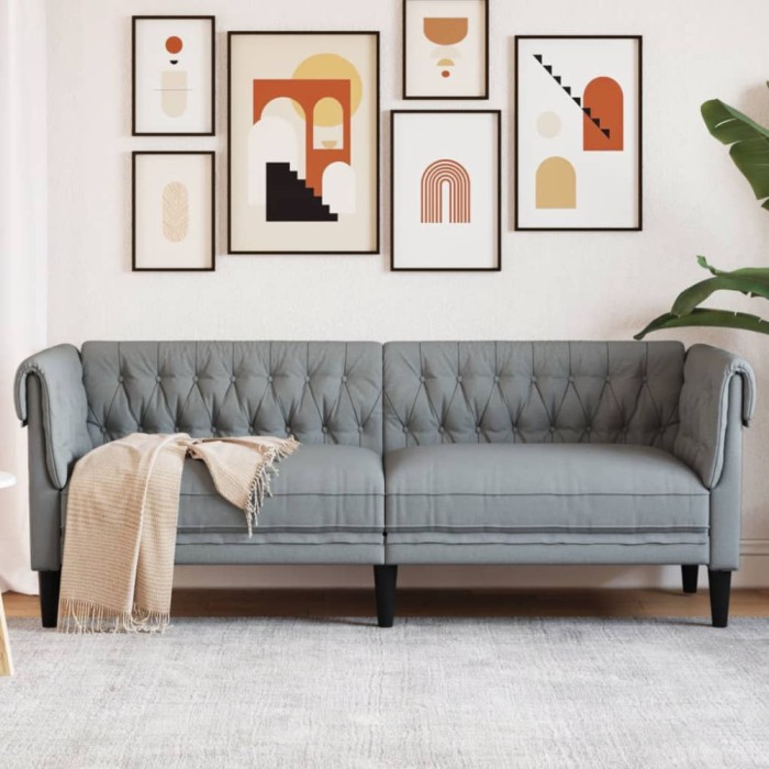 Gossi canapea chesterfield cu 3 locuri, gri deschis, material textil