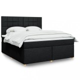 VidaXL Pat box spring cu saltea, negru, 180x200 cm, catifea