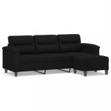 Canapea cu 3 locuri si taburet, negru, 180 cm, microfibra