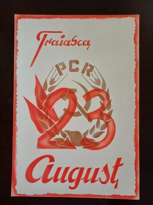 PM322N Material de propagandă comunistă, Trăiască 23 August și cu stema PCR