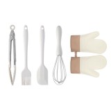 Set 5 Ustensile de Bucatarie, Cyrax, din Silicon+Inox, Termorezistente, Antiaderente, 28 x 26 x 2 cm, Alb Maro