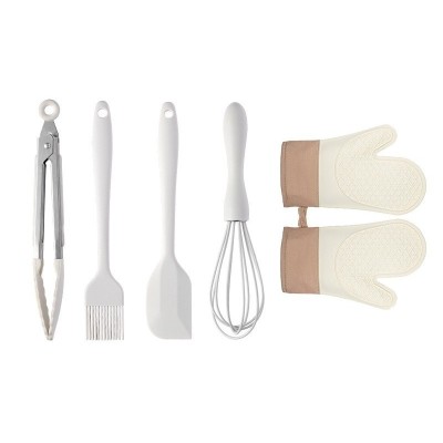 Set 5 Ustensile de Bucatarie, Cyrax, din Silicon+Inox, Termorezistente, Antiaderente, 28 x 26 x 2 cm, Alb Maro foto