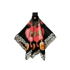 Esarfa satinata multicolora 1, imprimeu lanturi, cu inel auriu, 60 x 60 cm