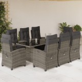 vidaXL Set mobilier grădină cu perne, 9 piese, gri, poliratan