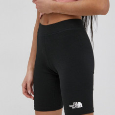 The North Face pantaloni scurti femei, culoarea negru, cu imprimeu, high waist