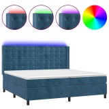 Cumpara ieftin Pat cu arcuri, saltea si LED, bleumarin, 200x200 cm, catifea