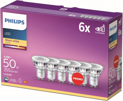 Becuri LED clasice Philips, 6 pachete [GU10 Spot] 4.6 W - 50 W echivalent, Războ foto