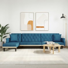 Canapea extensibilă &icirc;n formă de L albastru 271x140x70cm catifea