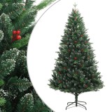 VidaXL Pom de Crăciun artificial cu balamale &amp; fructe roșii 180 cm