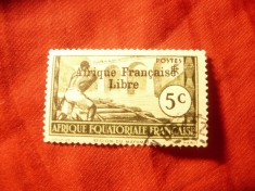 Timbru Africa Ecuatoriala Franceza 1940 - supratipar , 5c stampilat