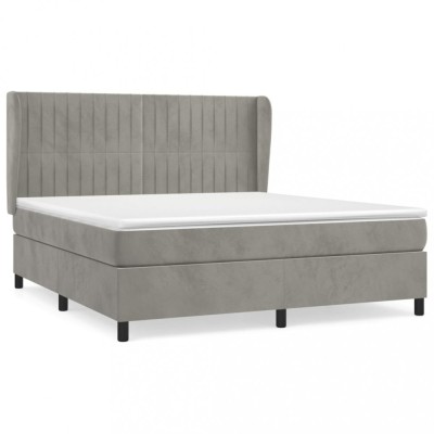 Pat box spring cu saltea, gri deschis, 180x200 cm, catifea foto