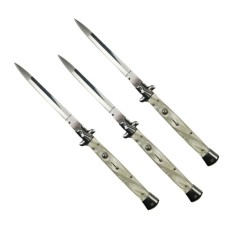 Set trei bricege automate stiletto, Italian Blade, otel inoxidabil, husa inclusa, argintiu, 33 cm