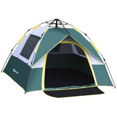 Cort camping, 2 persoane, material Oxford, impermeabil, cu copertina, husa, verde, 205x195x135 cm foto