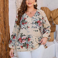 Bluza cu imprimeu floral si maneca lunga, crem, dama, Shein