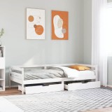 Gossi pat de zi cu sertare, alb, 90x200 cm, lemn masiv pin