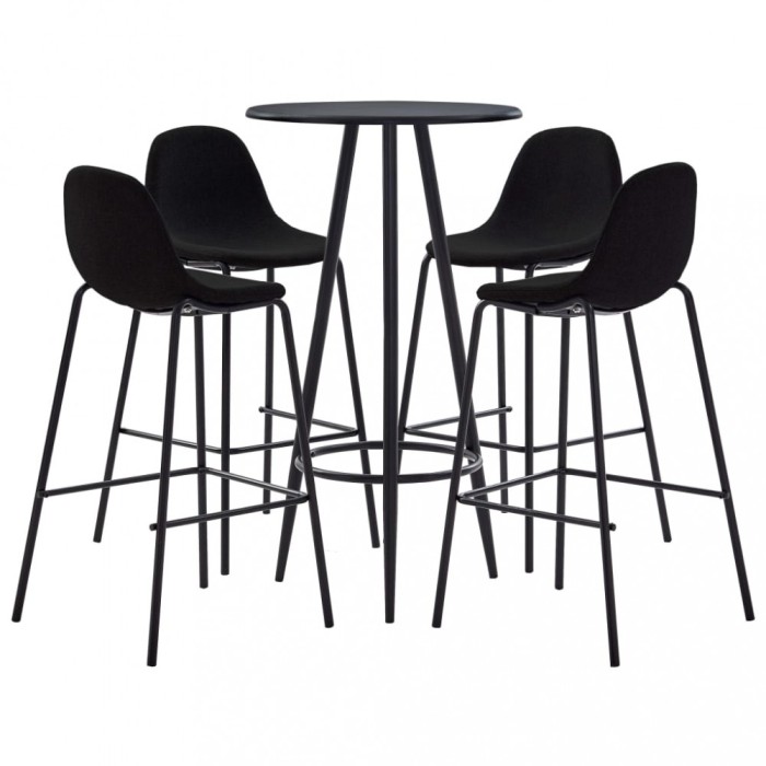 Set mobilier de bar, 5 piese, negru, material textil