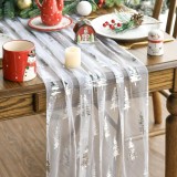 Alergător de masă din tul cu sclipici, design cu brazi de Crăciun, 70x300cm, pachet cu 6 bucăți &ndash; Alb/Argintiu