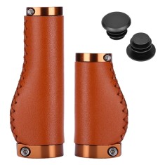Manere bicicleta retro piele PU cusute manual, inel aluminiu, 22.2mm, maro, Fsahiuf