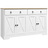 HOMCOM Bufet mobilier de depozitare dulap de bucătărie stil rustic 2 sertare și 2 dulapuri rafturi la &icirc;nălțimi reglabile alb | Aosom Romania