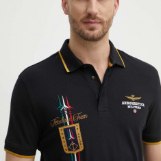 Aeronautica Militare tricou polo barbati, culoarea negru, cu imprimeu, PO1763P191