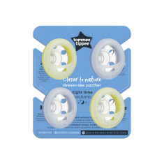 Suzeta de noapte Tommee Tippee Closer to Nature Breast like pacifier, 0-6 luni , Gri Galben, 4 buc