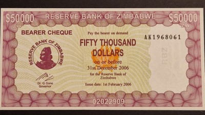 Zimbabwe 50000 Dolari 2006 UNC foto