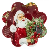 Bol Crăciun, Moș Crăciun, Bordo, Sticlă, Margine Ondulată, Diametru 23 cm, &Icirc;nălțime 5 cm, Capacitate 0.8 L, Oem