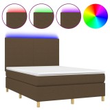 Cumpara ieftin Pat cu arcuri, saltea si LED, maro inchis, 140x200 cm, textil