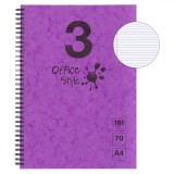 Caiet Spirală A4, Office Style, 3 Subiecte, Copertă Moale, 105 File, Mov, Oem