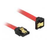 Cablu SATA III 6 Gb/s drept/jos cu fixare rosu 30cm, Delock 83978