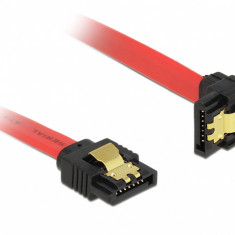 Cablu SATA III 6 Gb/s drept/jos cu fixare rosu 20cm, Delock 83977