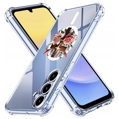 Husa antisoc pentru samsung galaxy a15 - airbag magsafe, col&amp;Egrave;uri ranforsate - cross floral foto