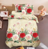 Cumpara ieftin Lenjerie De Pat 3D - Caty Xu018, Bumbac, 4 Piese, Fara Elastic, Galben, Imprimeu