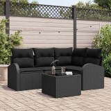 vidaXL Set de canapele pentru grădină cu pernă 5 pcs Negru Rattan poli