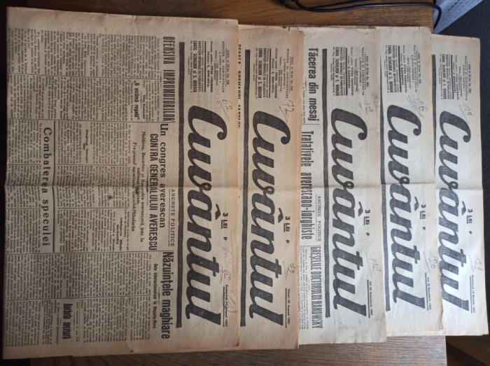 ZIARUL CUVANTUL, 5 NUMERE, 1927 ***ARTICOLE MIHAIL SEBASTIAN, NAE IONESCU, PAMFIL SEICARU ** PRET PENTRU INTREG LOTUL
