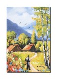Tablou pictat manual, Peisaj de la munte, 30x20cm ulei pe panza, Constantin Feraru
