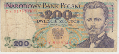 M1 - Bancnota foarte veche - Polonia - 200 zloti - 1986 foto
