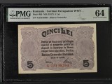 ROMANIA 5 Lei BGR 1917 gradata PMG 64 UNC. Banca Generala Romana . Necirculata .