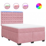 Cumpara ieftin Pat box spring cu saltea, roz, 140x200 cm, catifea