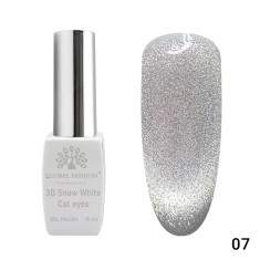Oja semipermanenta, Snow White, 3D Cat Eye, Global Fashion 8ml, 07(FARA TPO)