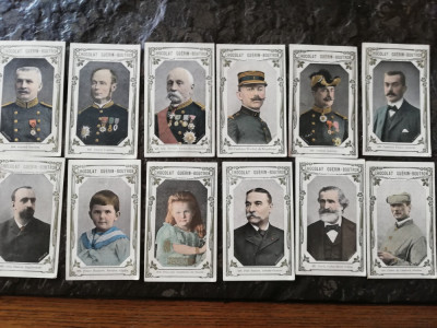 Cartonase chocolat Guerin-Boutron, 12 buc, personalitati si militari, color foto